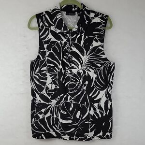 RAFAELLA Monochrome Leaf Print Sleeveless Top XL